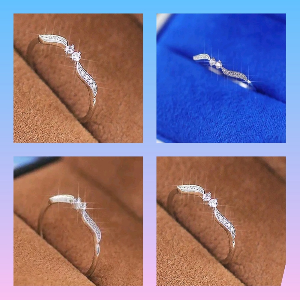 925 Silver Willow Leaf Binary Star Diamond Ring